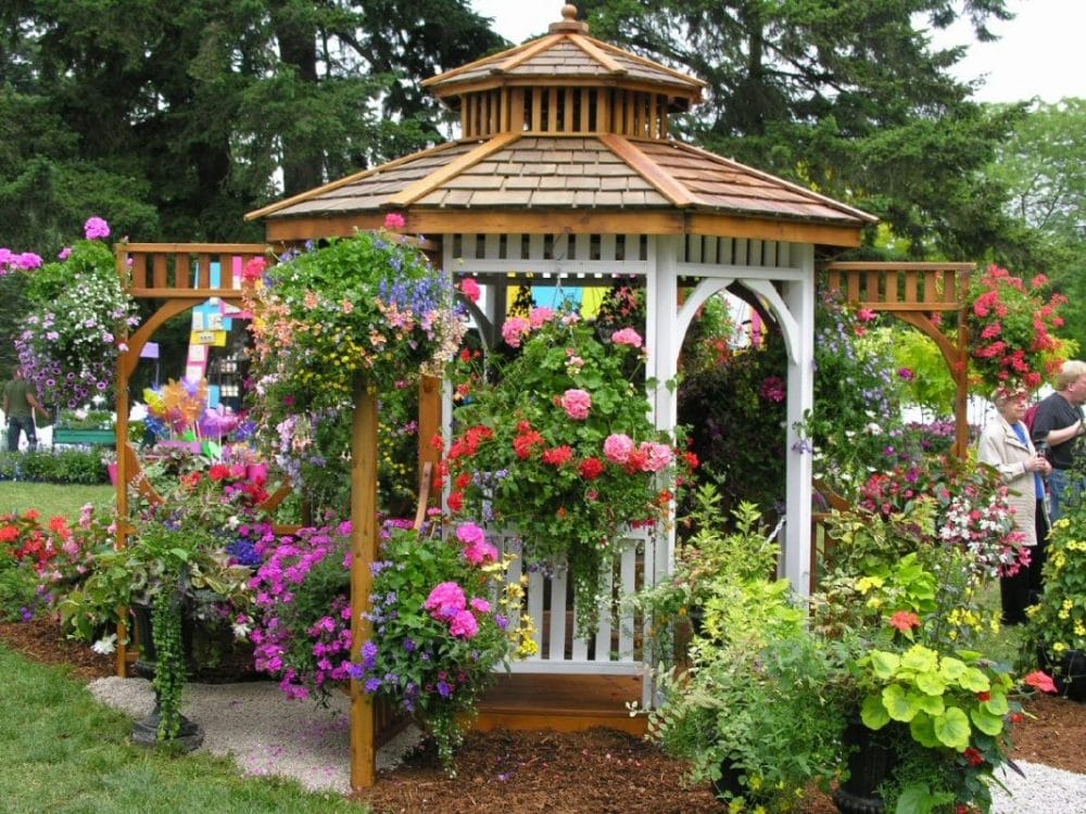 Backyard Pavilion Ideas with Plenty of Flowers