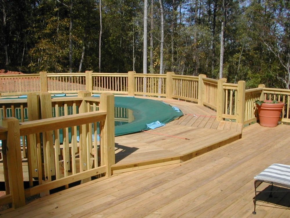 Wooden Panorama Above-Ground Pool Deck with Fence