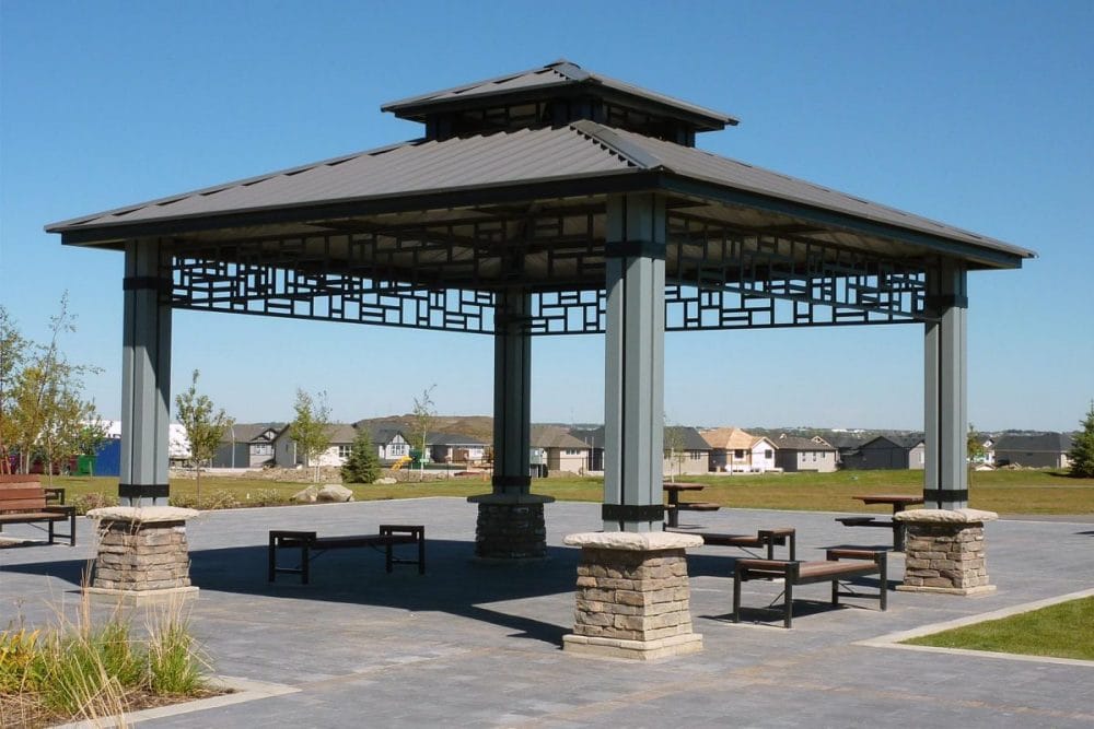 Metal Pavilion with Stone Foundations